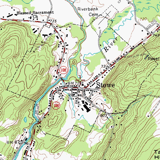 Topographic Map of Stowe Census Designated Place, VT