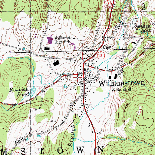 Topographic Map of Williamstown Census Designated Place, VT