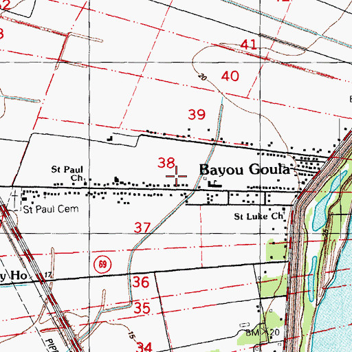 Topographic Map of Bayou Goula Census Designated Place, LA