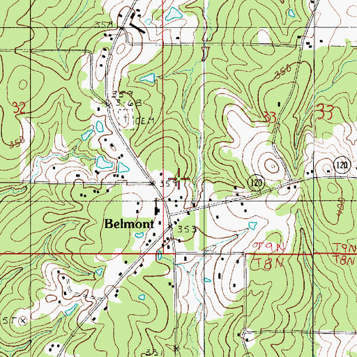 Topographic Map of Belmont Census Designated Place, LA