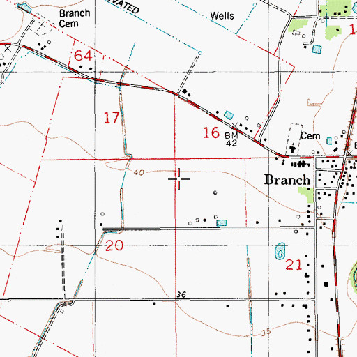 Topographic Map of Branch Census Designated Place, LA