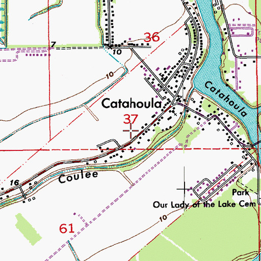 Topographic Map of Catahoula Census Designated Place, LA