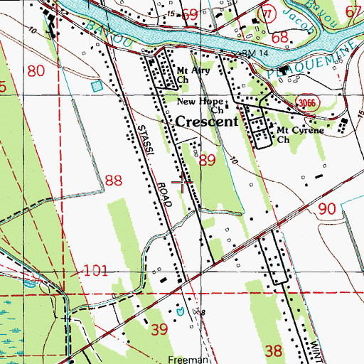 Topographic Map of Crescent Census Designated Place, LA