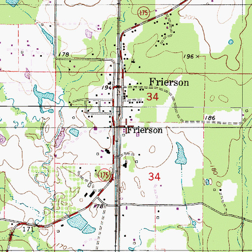 Topographic Map of Frierson Census Designated Place, LA