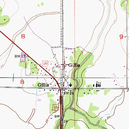 Topographic Map of Gillis Census Designated Place, LA