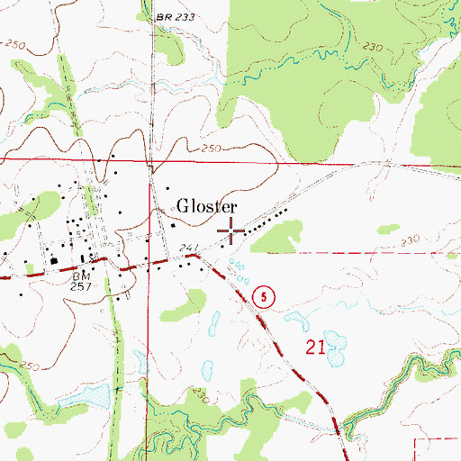 Topographic Map of Gloster Census Designated Place, LA