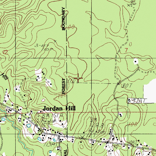 Topographic Map of Jordan Hill Census Designated Place, LA