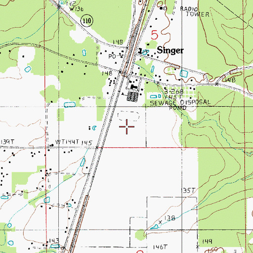 Topographic Map of Singer Census Designated Place, LA