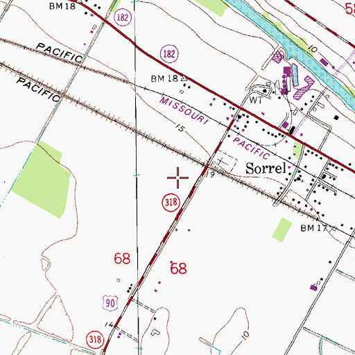 Topographic Map of Sorrel Census Designated Place, LA