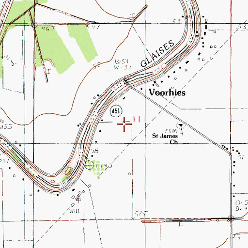 Topographic Map of Voorhies Census Designated Place, LA
