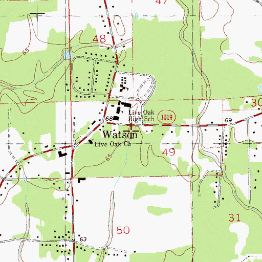 Topographic Map of Watson Census Designated Place, LA