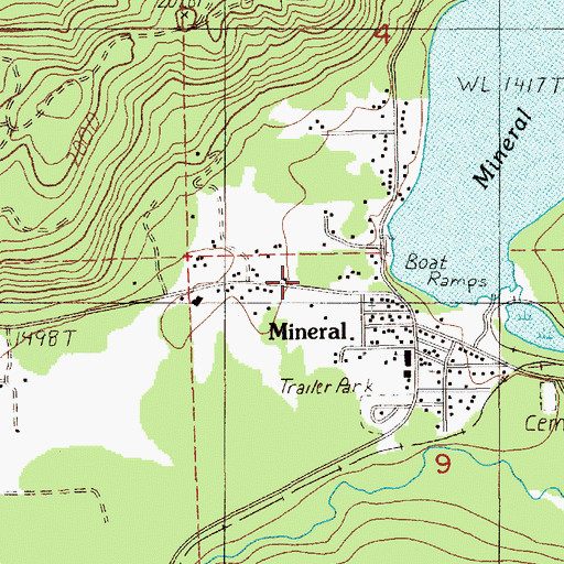 Topographic Map of Mineral Census Designated Place, WA