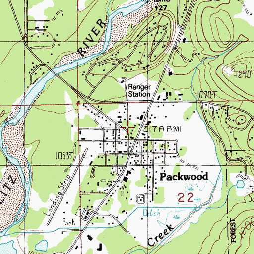 Topographic Map of Packwood Census Designated Place, WA