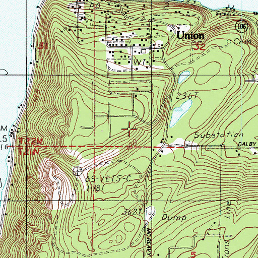 Topographic Map of Union Census Designated Place, WA