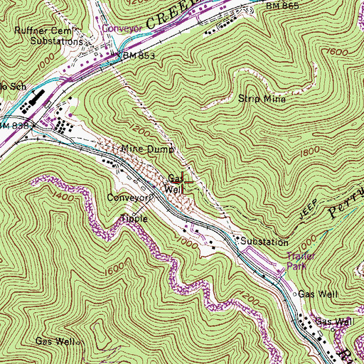 Topographic Map of Accoville Census Designated Place, WV
