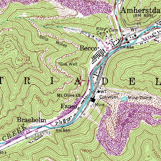 Topographic Map of Amherstdale Census Designated Place, WV