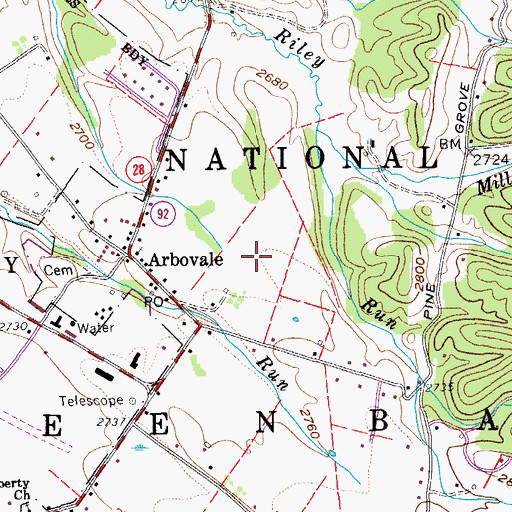 Topographic Map of Arbovale Census Designated Place, WV