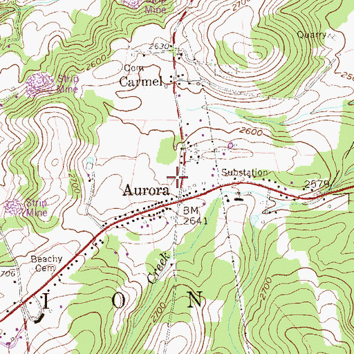 Topographic Map of Aurora Census Designated Place, WV