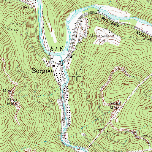 Topographic Map of Bergoo Census Designated Place, WV