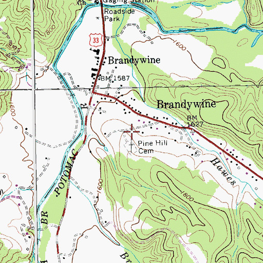 Topographic Map of Brandywine Census Designated Place, WV