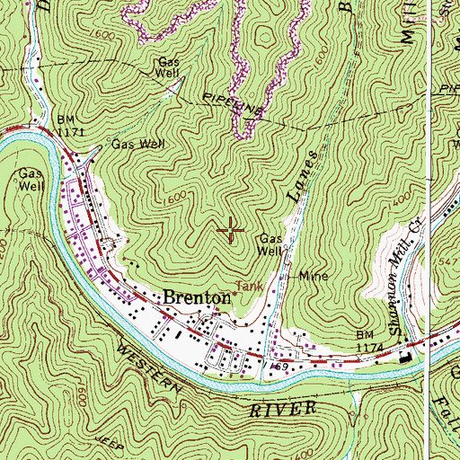 Topographic Map of Brenton Census Designated Place, WV