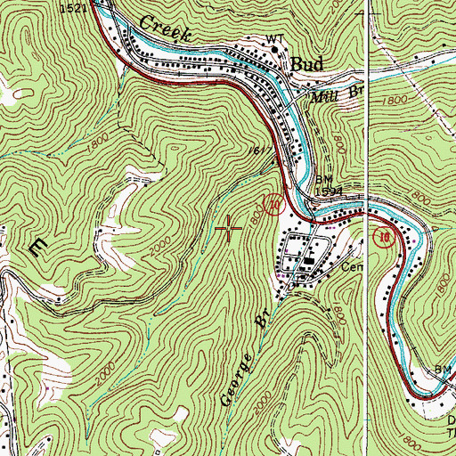 Topographic Map of Bud Census Designated Place, WV