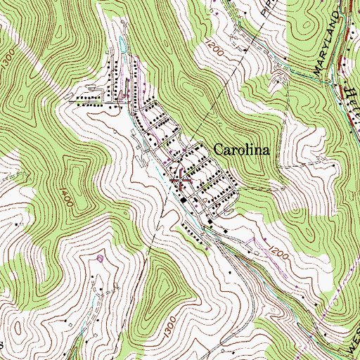 Topographic Map of Carolina Census Designated Place, WV