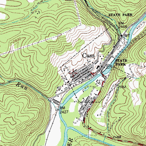 Topographic Map of Cass Census Designated Place, WV