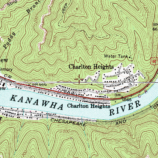 Topographic Map of Charlton Heights Census Designated Place, WV