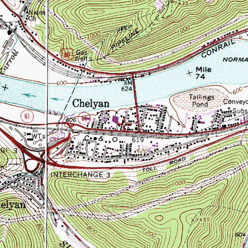 Topographic Map of Chelyan Census Designated Place, WV
