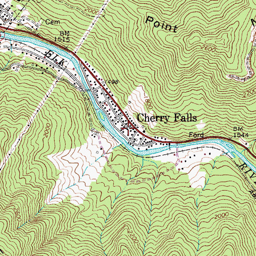 Topographic Map of Cherry Falls Census Designated Place, WV