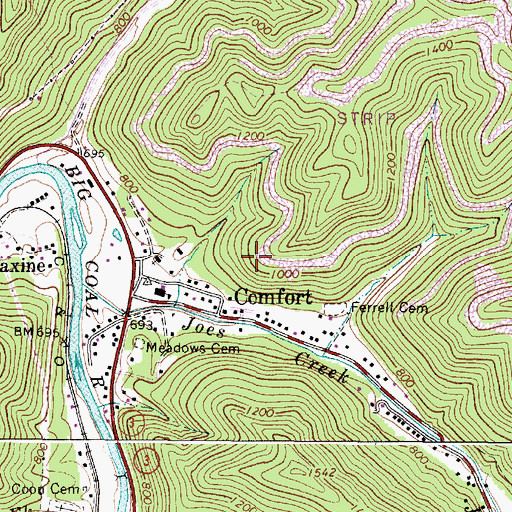 Topographic Map of Comfort Census Designated Place, WV