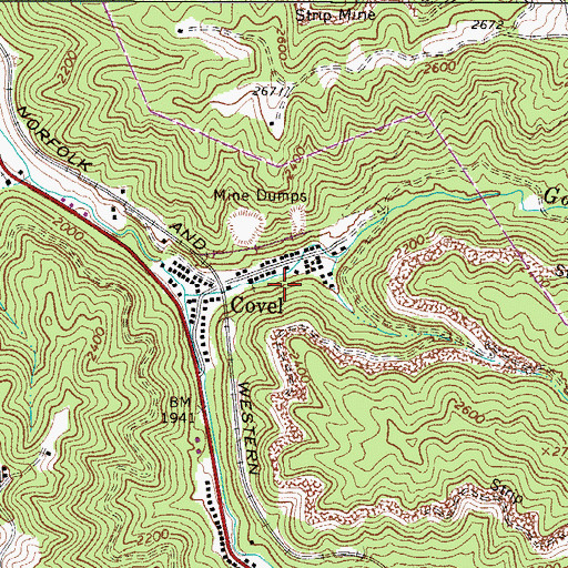 Topographic Map of Covel Census Designated Place, WV