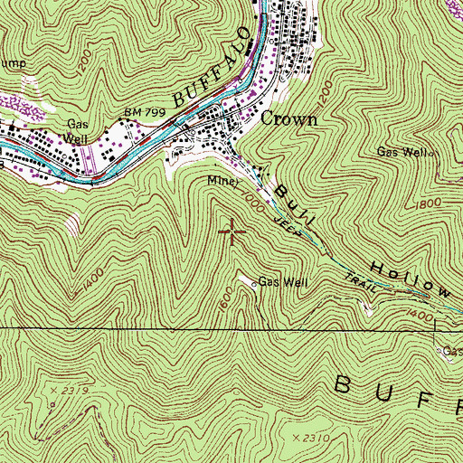 Topographic Map of Crown Census Designated Place, WV