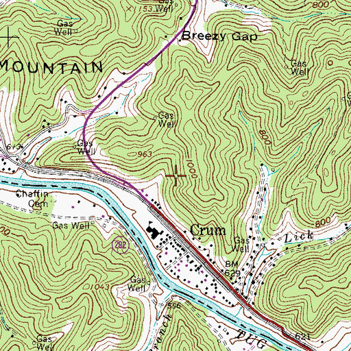 Topographic Map of Crum Census Designated Place, WV