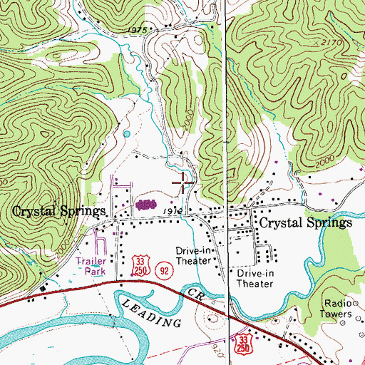 Topographic Map of Crystal Springs Census Designated Place, WV