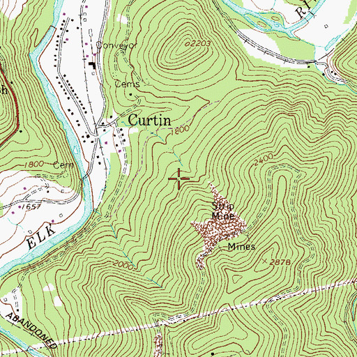 Topographic Map of Curtin Census Designated Place, WV