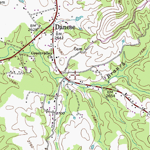 Topographic Map of Danese Census Designated Place, WV