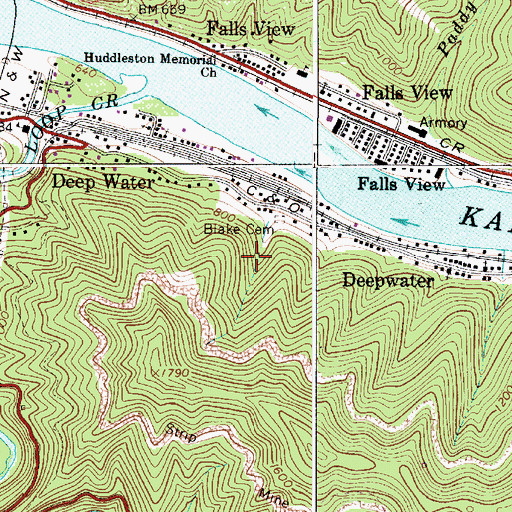 Topographic Map of Deep Water Census Designated Place, WV