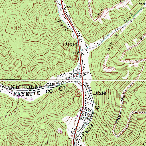 Topographic Map of Dixie Census Designated Place, WV
