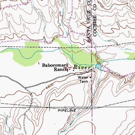 Topographic Map of Babocomari Ranch, AZ