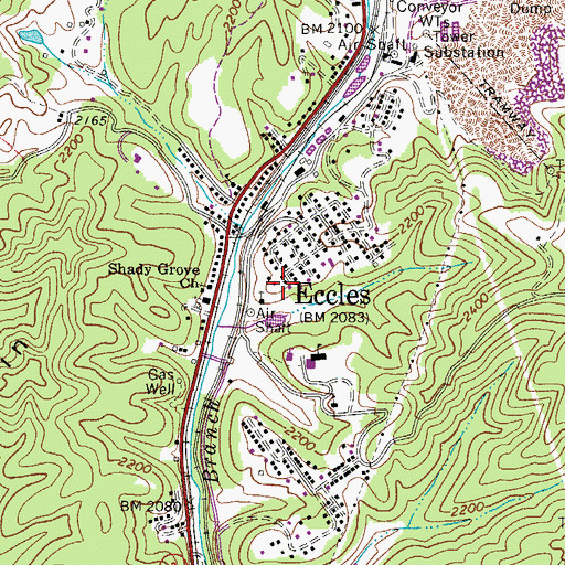 Topographic Map of Eccles Census Designated Place, WV