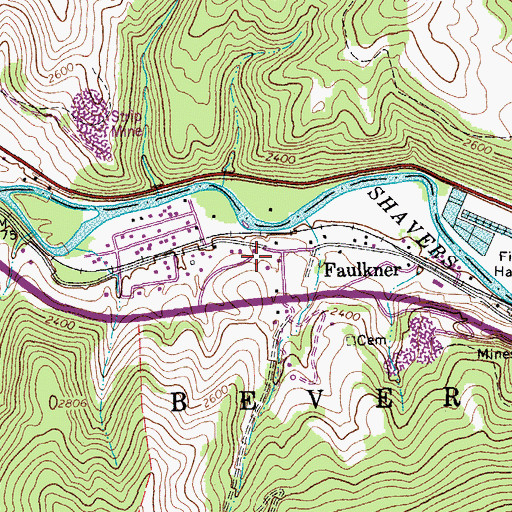 Topographic Map of Faulkner Census Designated Place, WV