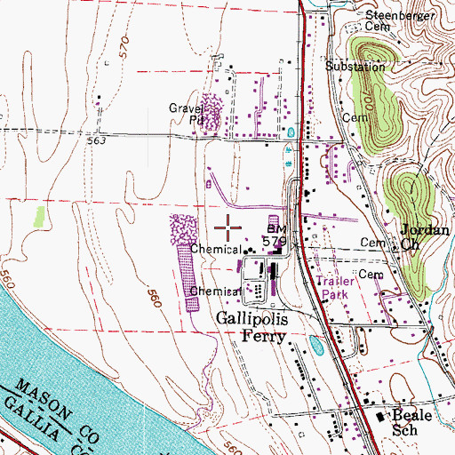 Topographic Map of Gallipolis Ferry Census Designated Place, WV