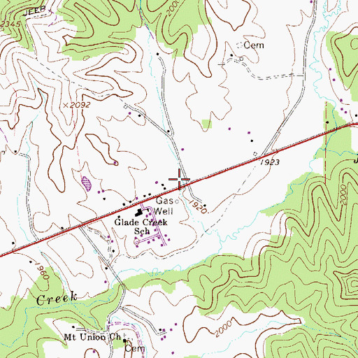 Topographic Map of Glade Creek Census Designated Place, WV