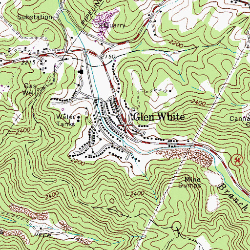 Topographic Map of Glen White Census Designated Place, WV