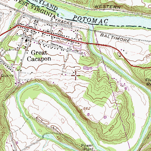 Topographic Map of Great Cacapon Census Designated Place, WV