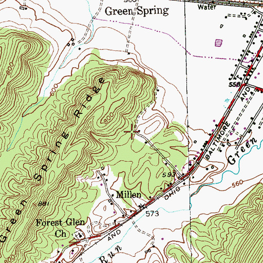 Topographic Map of Green Spring Census Designated Place, WV