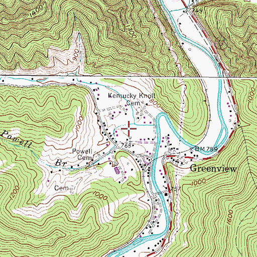 Topographic Map of Greenview Census Designated Place, WV