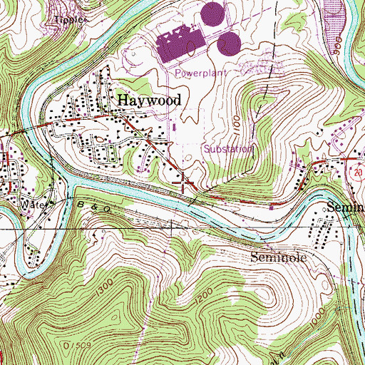 Topographic Map of Haywood Census Designated Place, WV